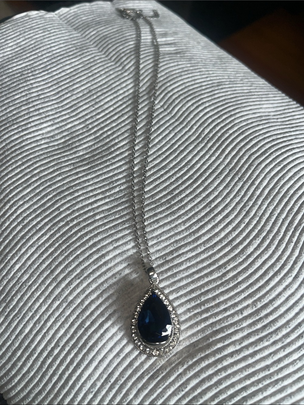 paparazzi Navy Teardrop Pendant Necklace with Crystal Halo